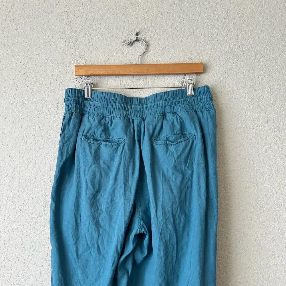 QUINCE Pants Mineral Blue Relaxed European Linen Wide Leg Drawstring
